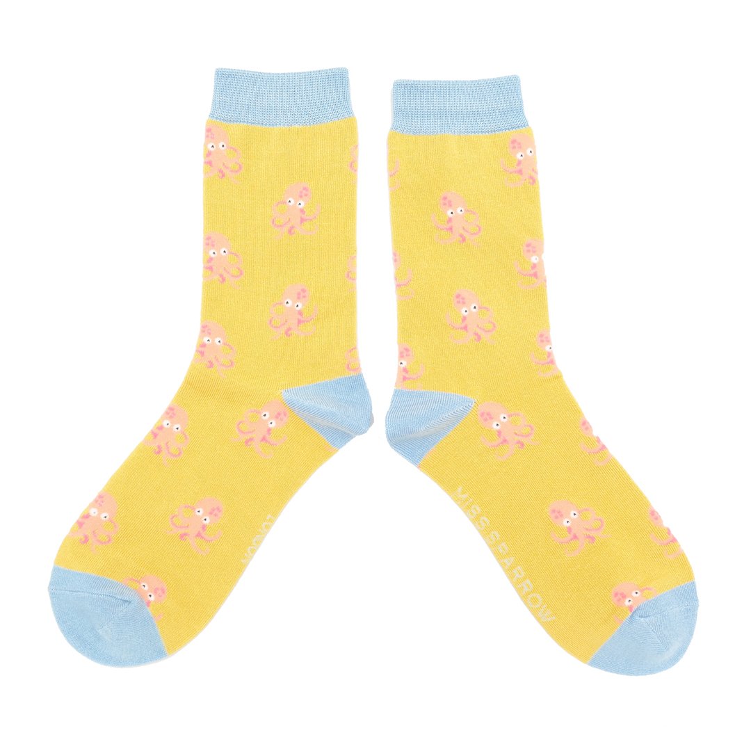 Little Octopus on Yellow Womens Novelty Ankle Socks Adult One Size image 0