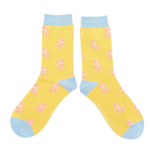 Little Octopus on Yellow Womens Novelty Ankle Socks Adult One Size image 0