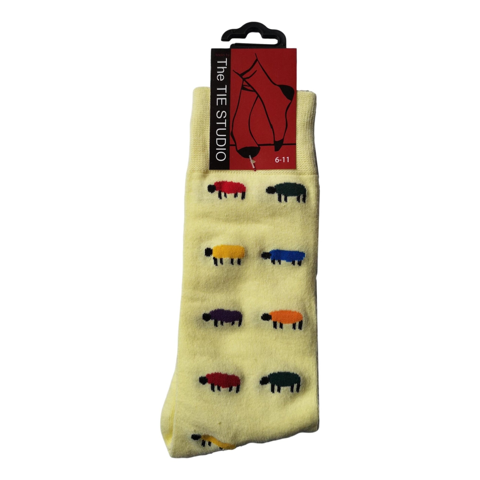 Colourful Sheep on Yellow Unisex Novelty Ankle Socks UK Adult Size 6-11 image 0