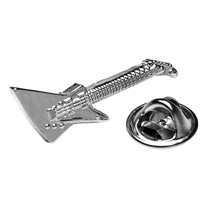 Polished Explorer Guitar silver-plated pin badge image 0