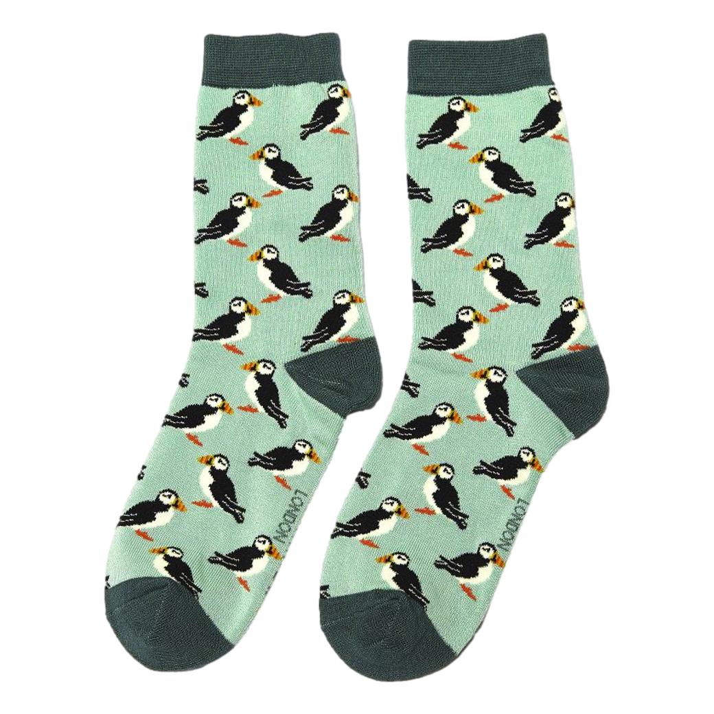 Puffins on Mint Ladies Novelty Ankle Socks Adult One Size image 0