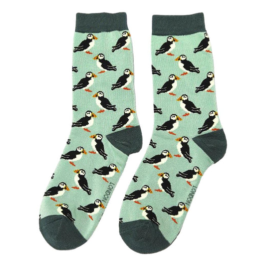 Puffins on Mint Ladies Novelty Ankle Socks Adult One Size image 0