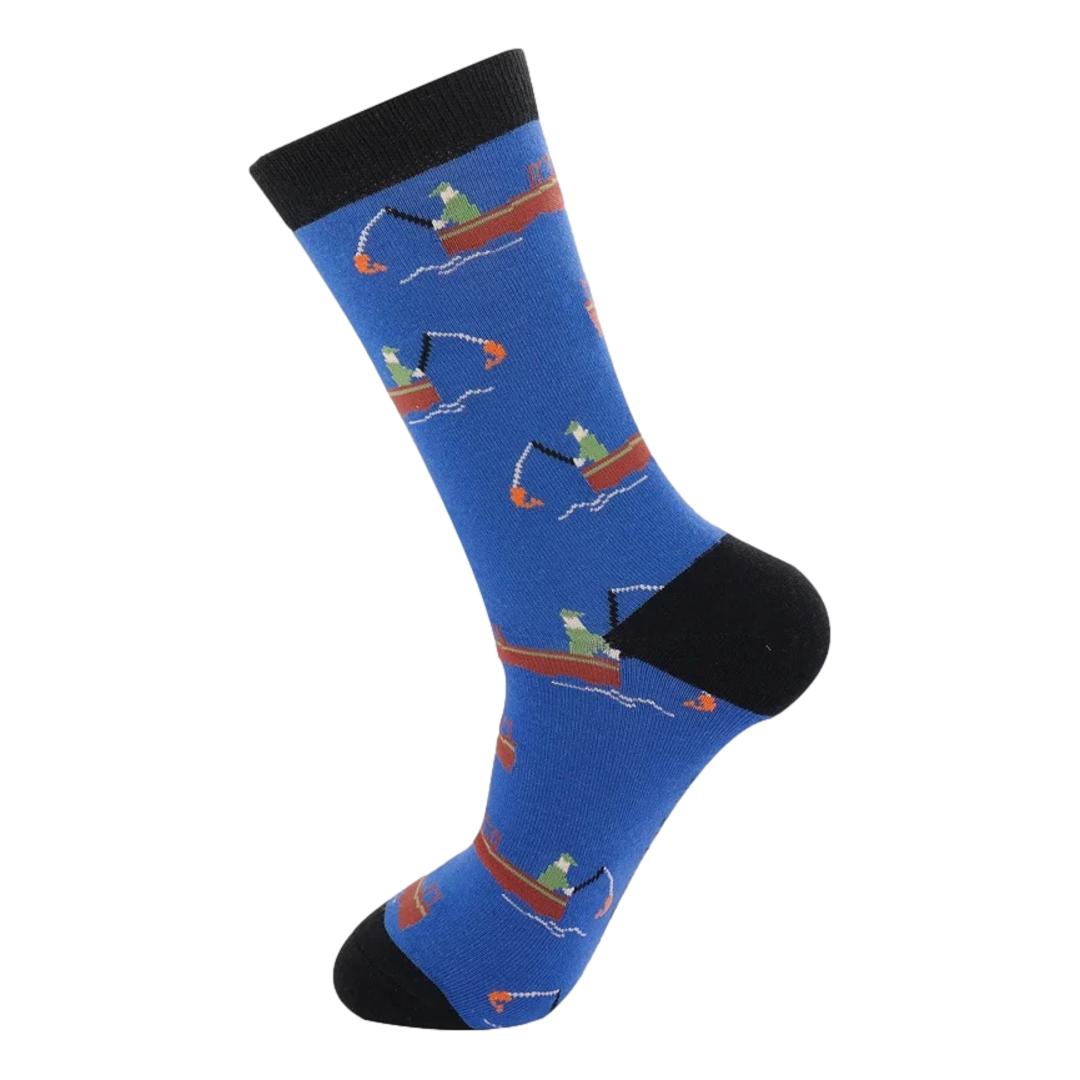 Gone Fishing on Royal Blue Mens Novelty Ankle Socks Adult One Size image 2