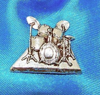 Drum Kit Jazz Band polished pewter metal lapel pin image 1