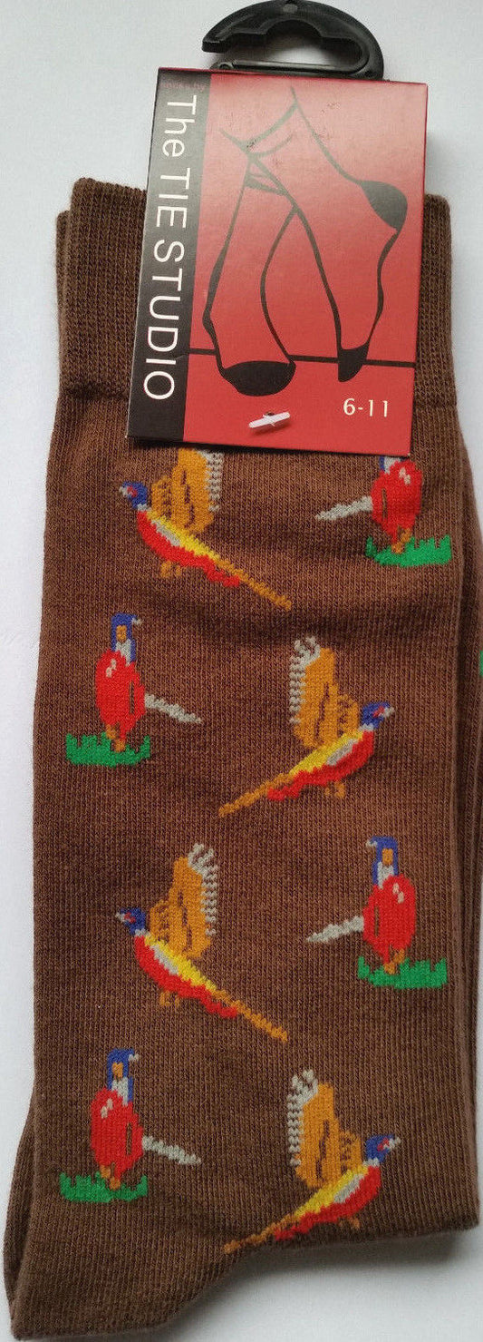 Flying Pheasants on brown repeating Unisex Socks Adult UK Size 6-11 image 0