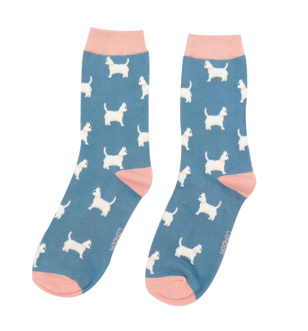 Cute Scottie Dog Denim Blue Womens Novelty Ankle Socks Adult One Size image 2