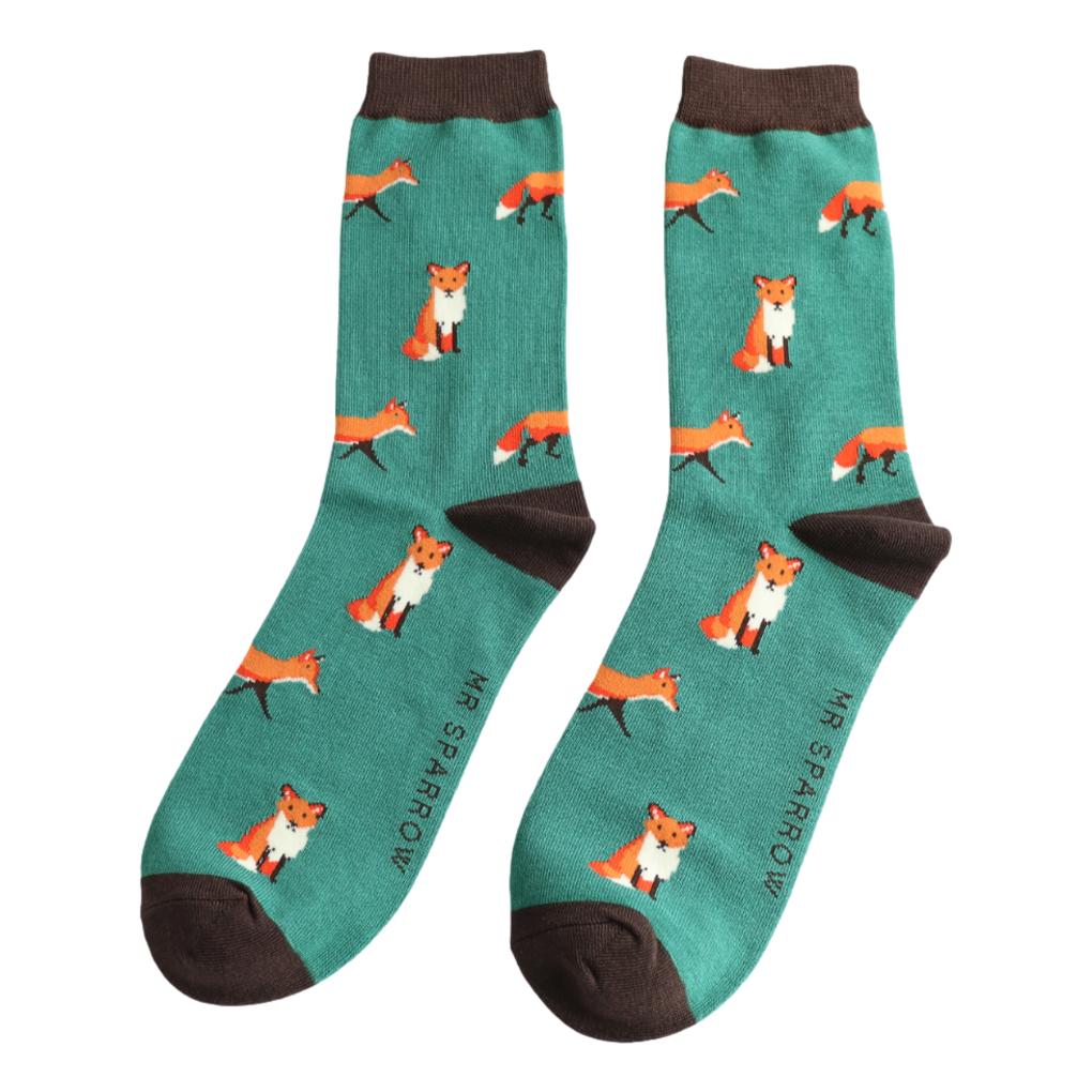 Foxes Green Mens Novelty Ankle Socks Adult One Size image 0