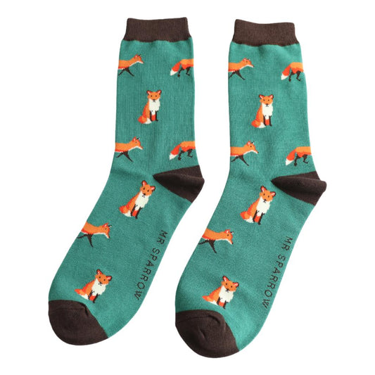 Foxes Green Mens Novelty Ankle Socks Adult One Size image 0