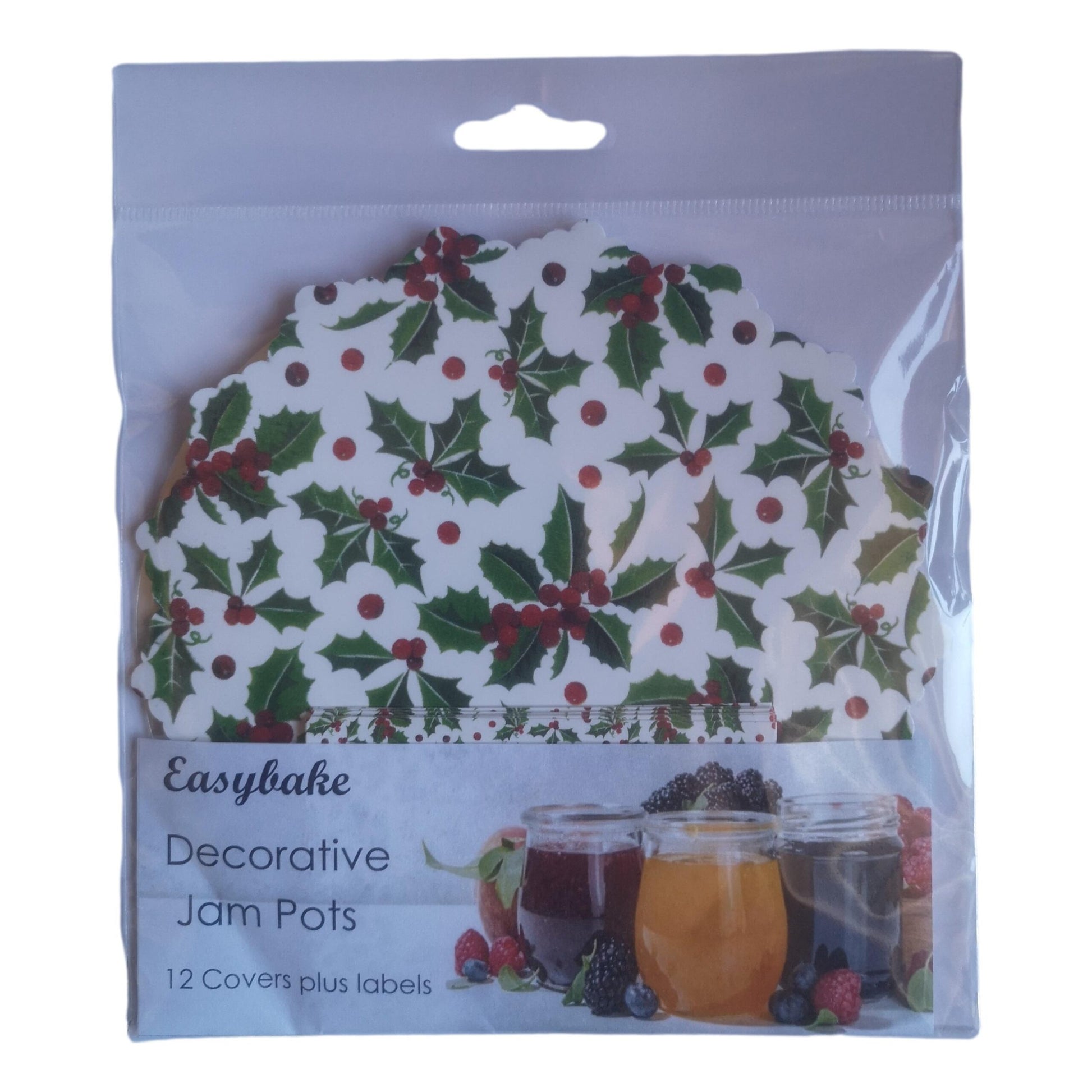 12 Christmas Holly Berry Jam Pot Covers, Wax Discs, Rubber Bands and Self-Adhesive Labels image 0