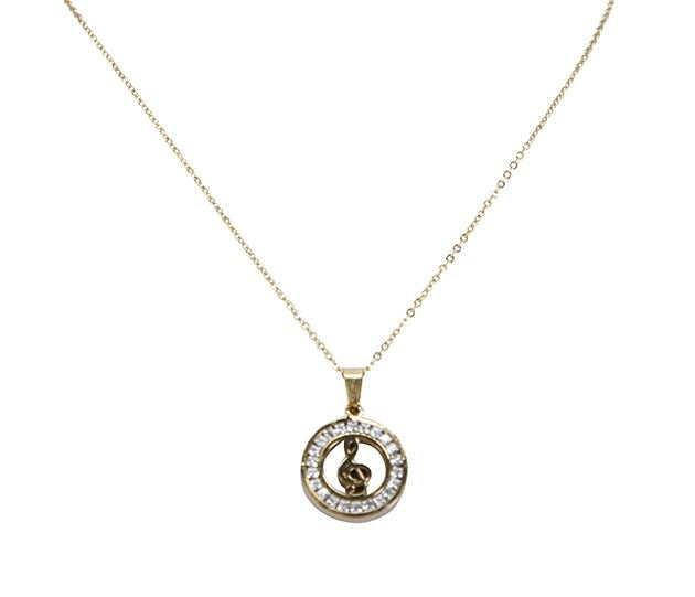 Encircled Treble Clef diamante crystal yellow gold-plated pendant image 0