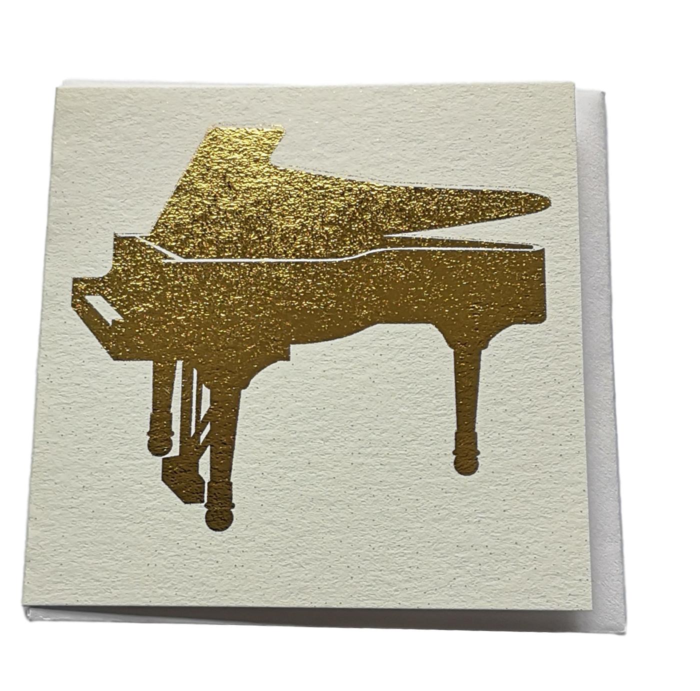 Grand Piano Square Gold Foil White mini greetings card image 0