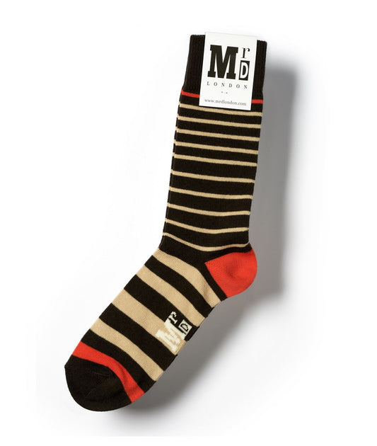 9 Gauge Sand Striped Chocolate Brown Unisex Novelty Ankle Socks Adult Size 6-11 image 0