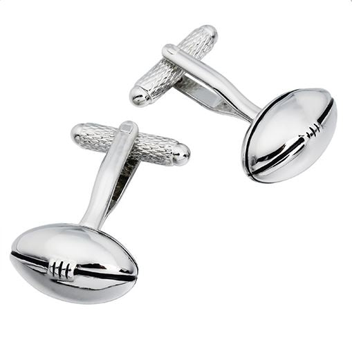Rugby Ball silver-plated torpedo cufflinks in padded gift box image 0