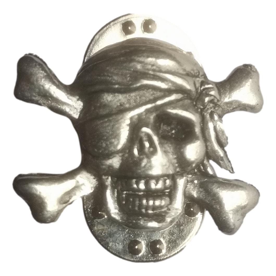 Skull and Crossbones polished pewter metal lapel pin badge image 1