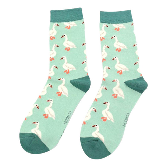 White Ducks on Mint Green Ladies Novelty Ankle Socks Adult One Size image 0