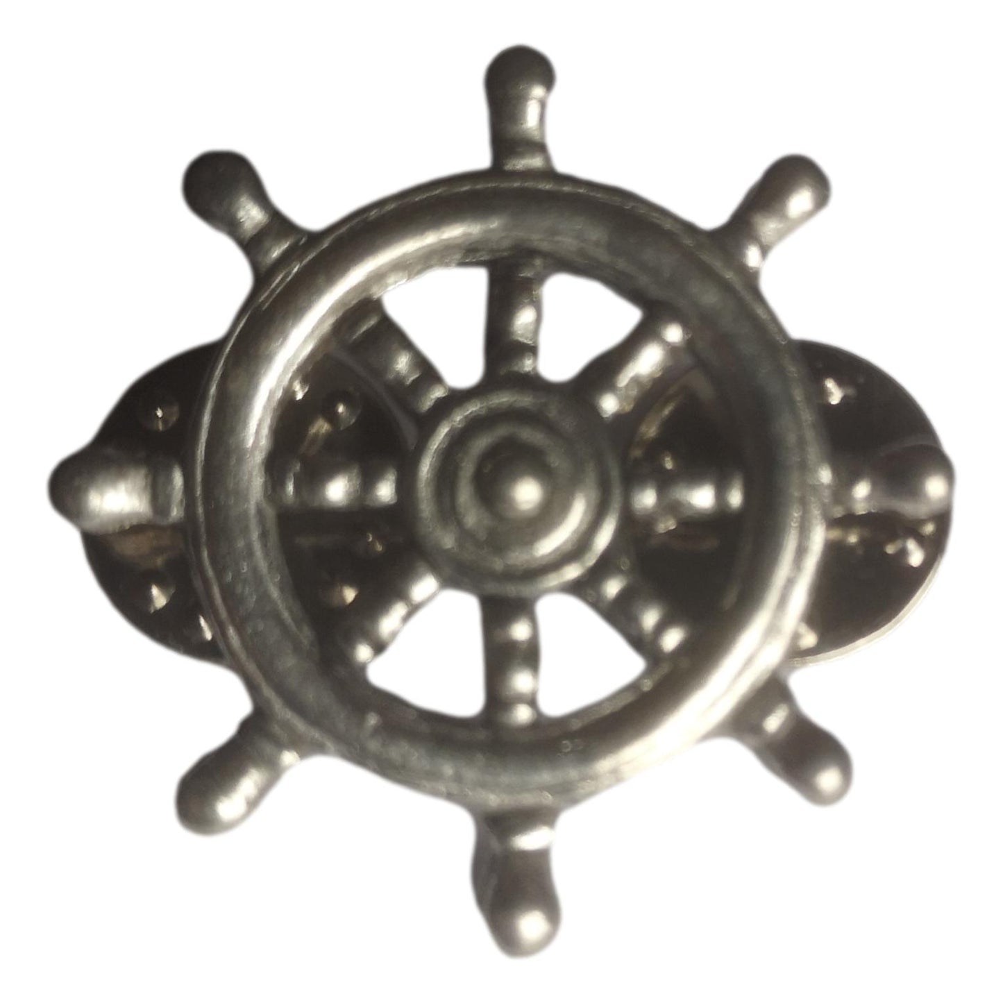 Ship's Wheel polished pewter metal lapel pin badge image 1