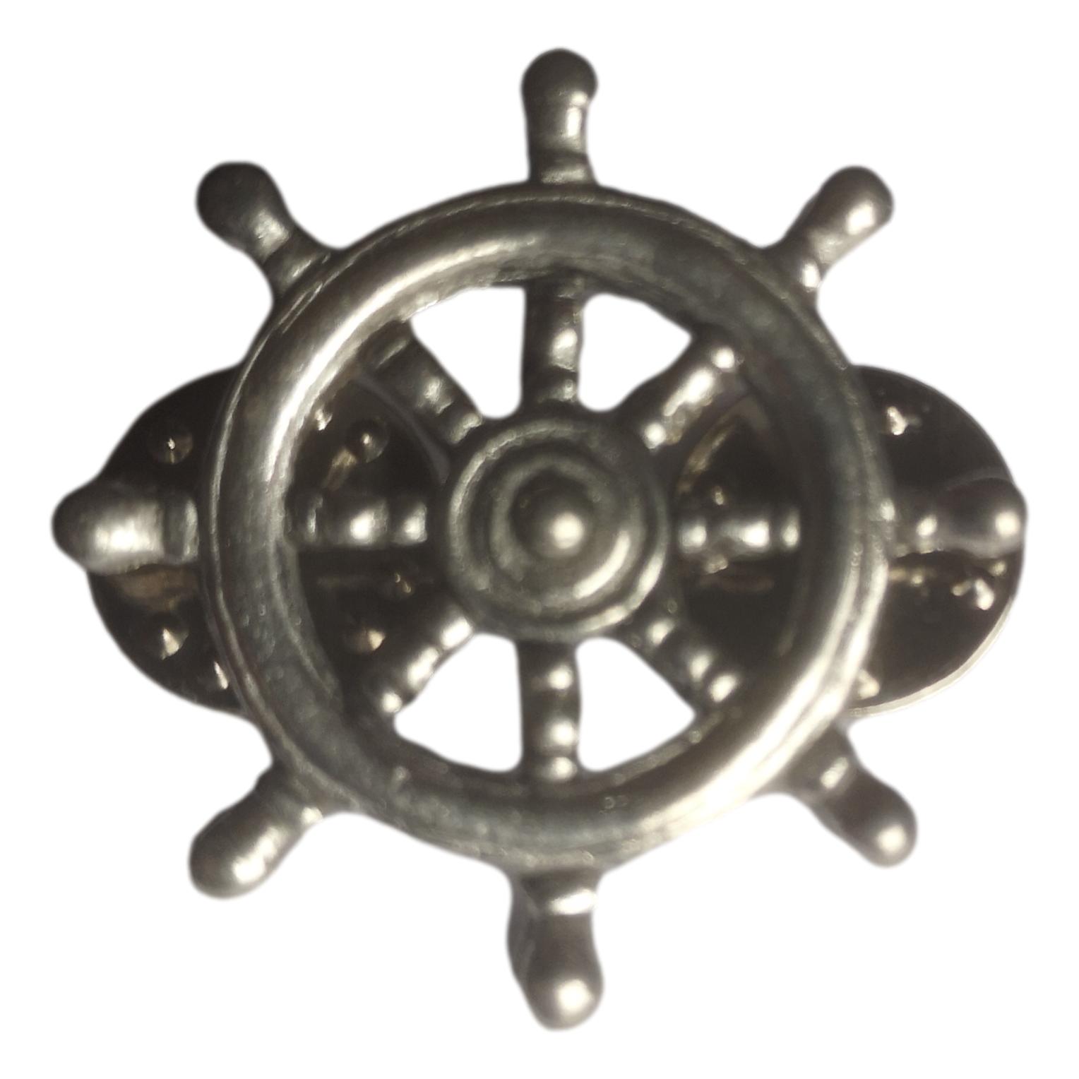 Ship's Wheel polished pewter metal lapel pin badge image 1