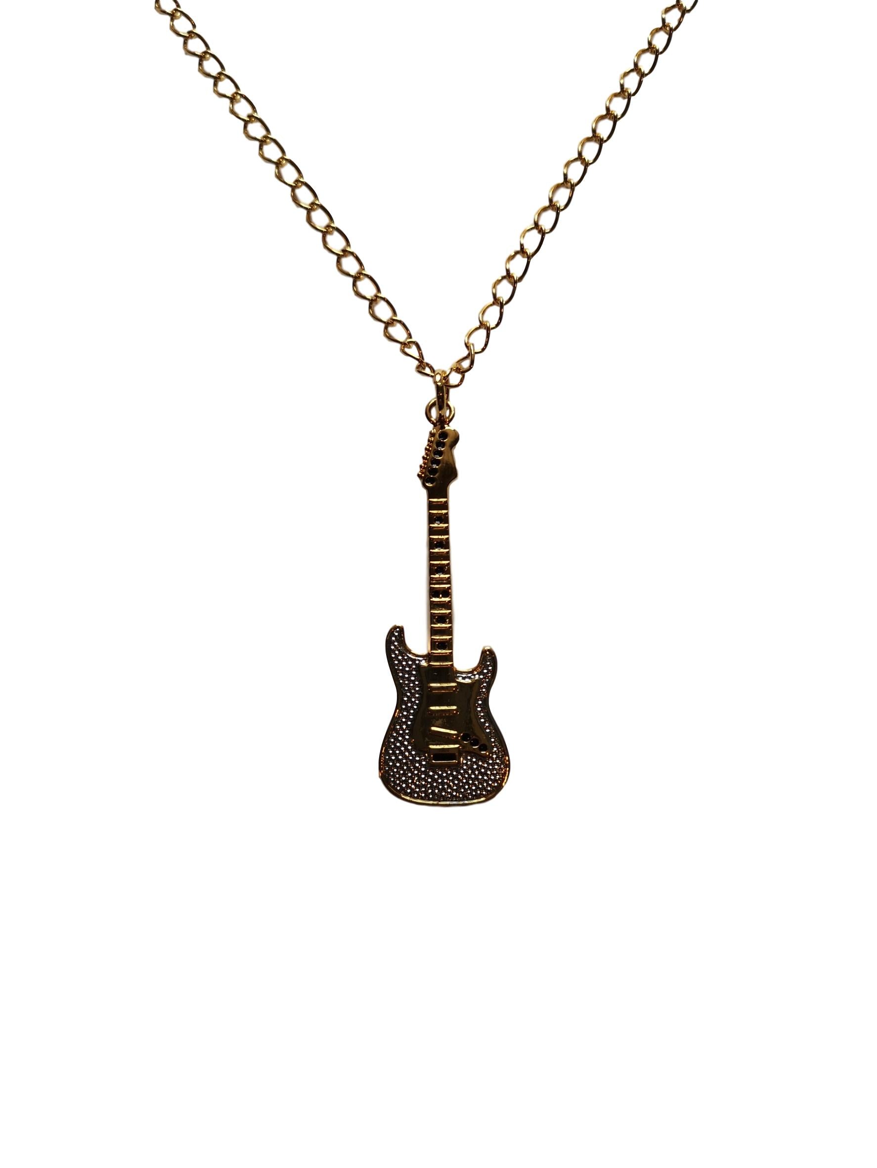 Electric Guitar gold-plated diamante pendant image 0