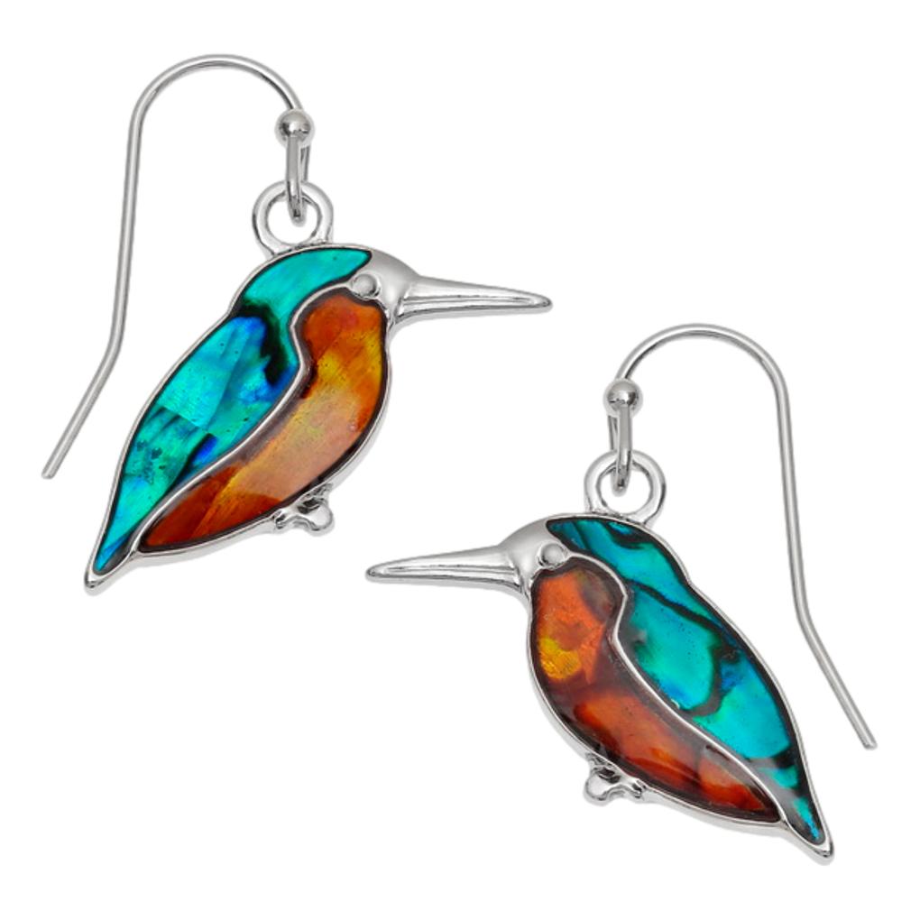 Kingfisher Paua shell rhodium-plated pendant and earrings set image 2