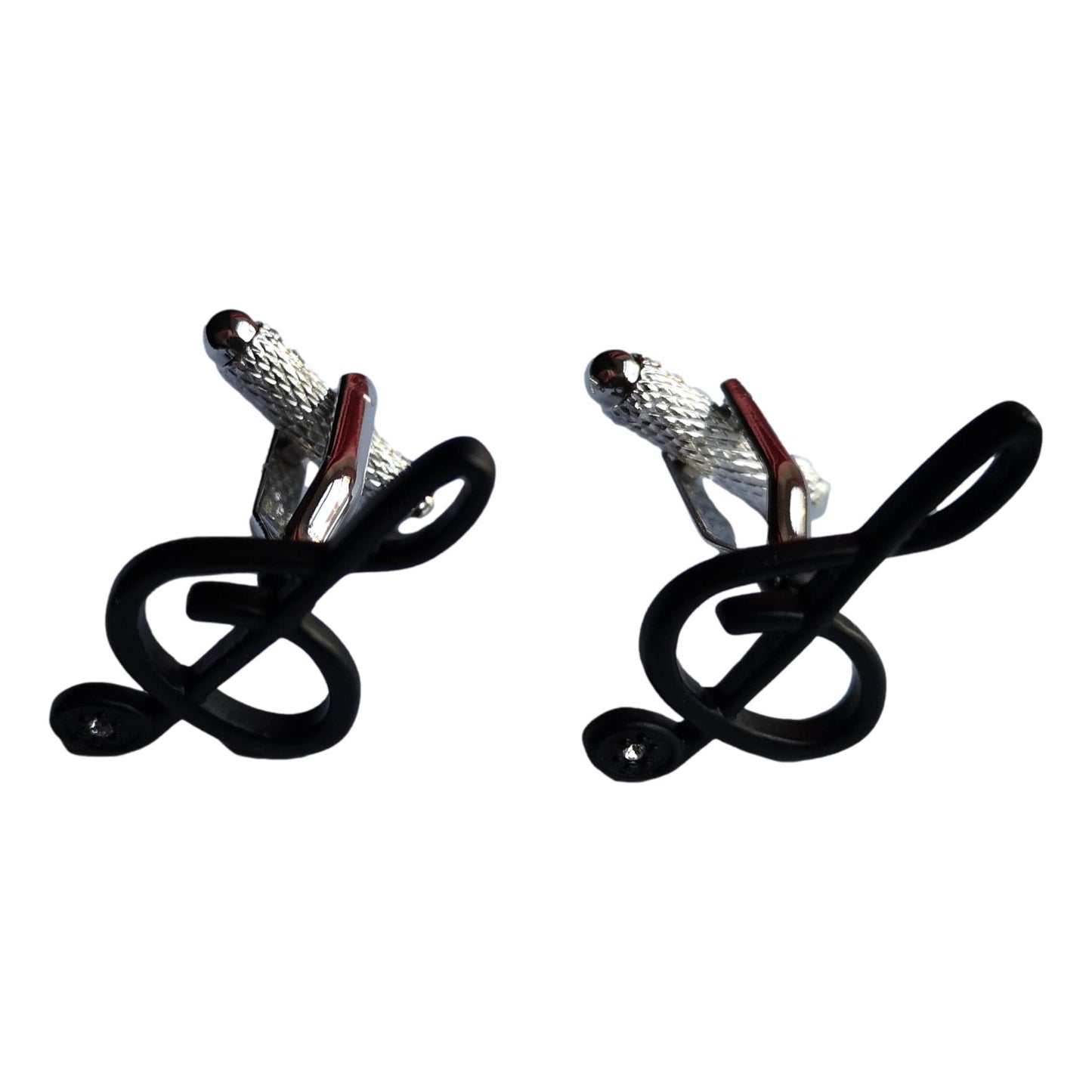 Black Treble Clef crystal foot silver-plated torpedo cufflinks in padded gift box image 0