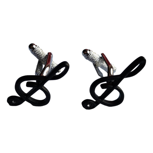 Black Treble Clef crystal foot silver-plated torpedo cufflinks in padded gift box image 0