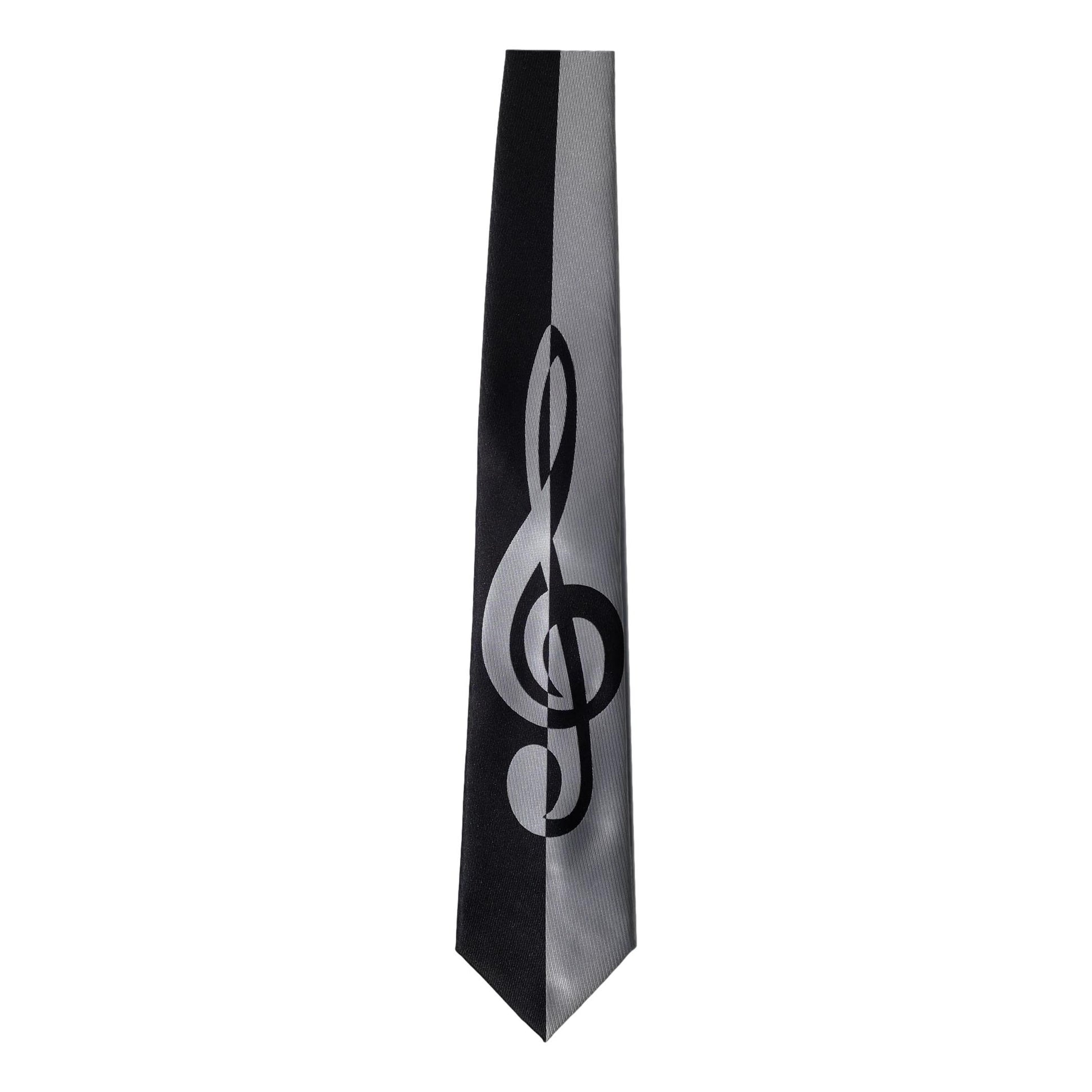 Large Treble Clef silver and black Sleeved 100% Micro Fibre Classic Tie image 1