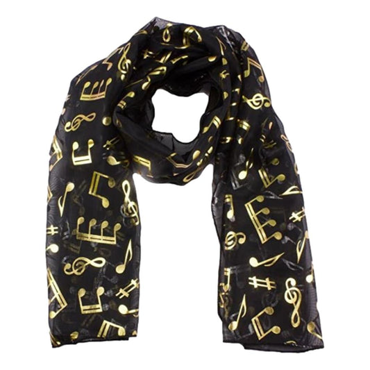 Treble Clef & Music Notes gold/silver reversible black scarf image 0