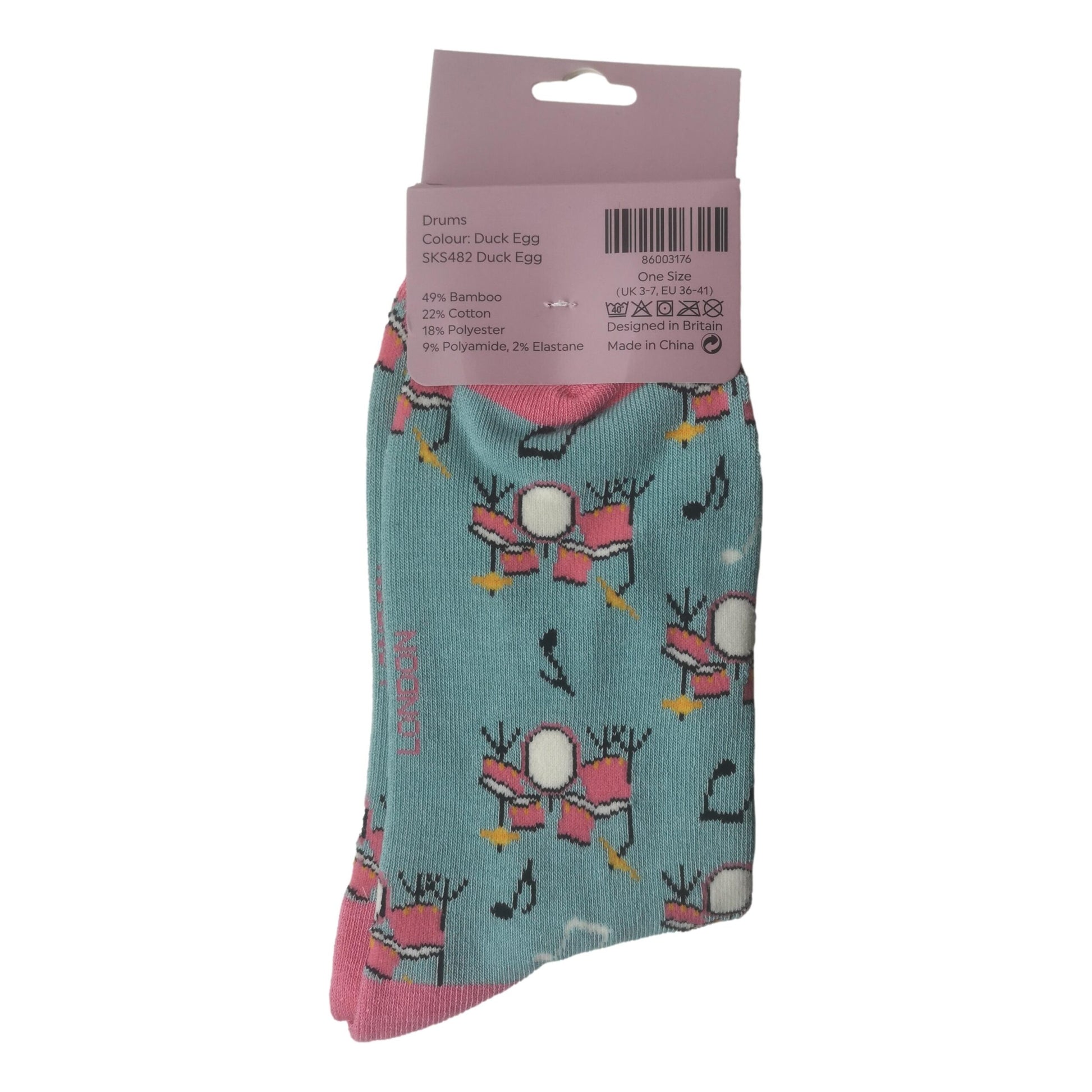 Drum Kits on Duck Egg Womens Novelty Ankle Socks Adult One Size image 2