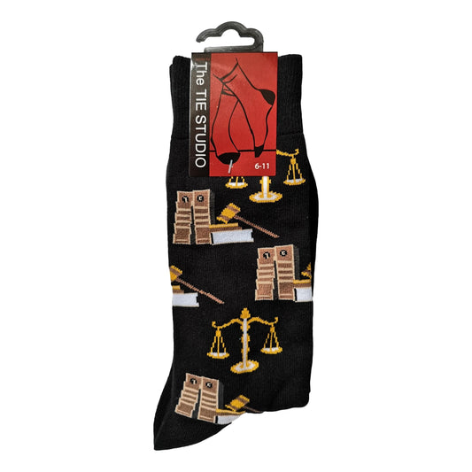 Lawyer Instruments on Black Unisex Novelty Ankle Socks Adult Size 6-11 image 0