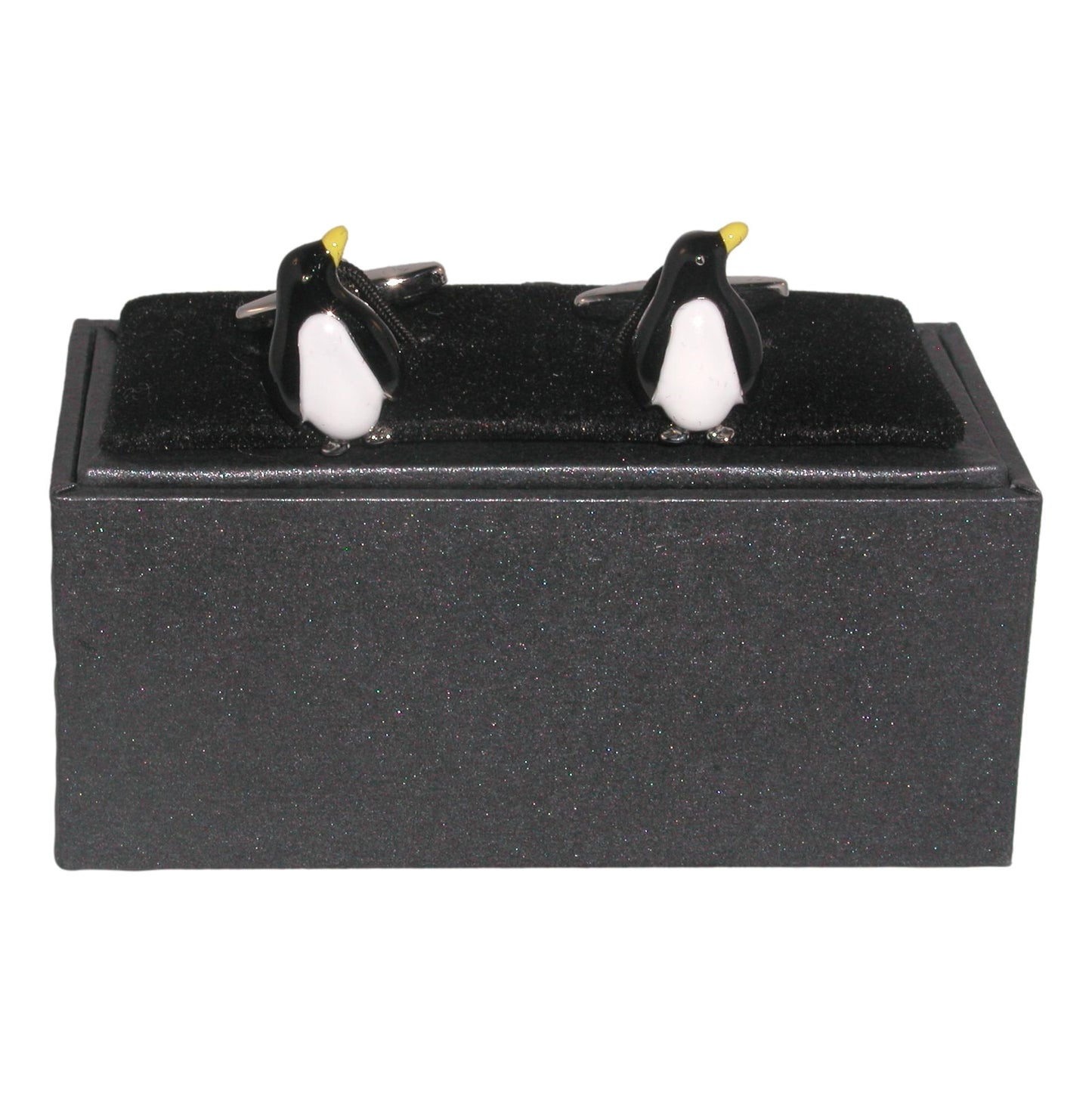 Penguin style enamelled silver-plated torpedo cufflinks in padded gift box image 0
