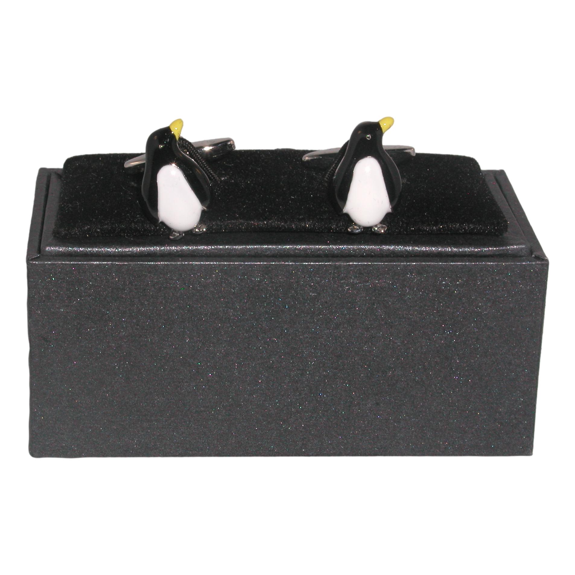 Penguin style enamelled silver-plated torpedo cufflinks in padded gift box image 0