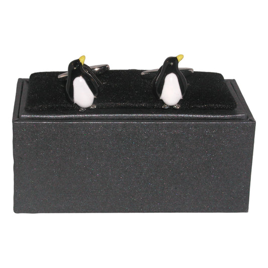 Penguin style enamelled silver-plated torpedo cufflinks in padded gift box image 0