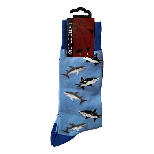 Sharks on Blue Unisex Novelty Ankle Socks Adult Size 6-11 image 0