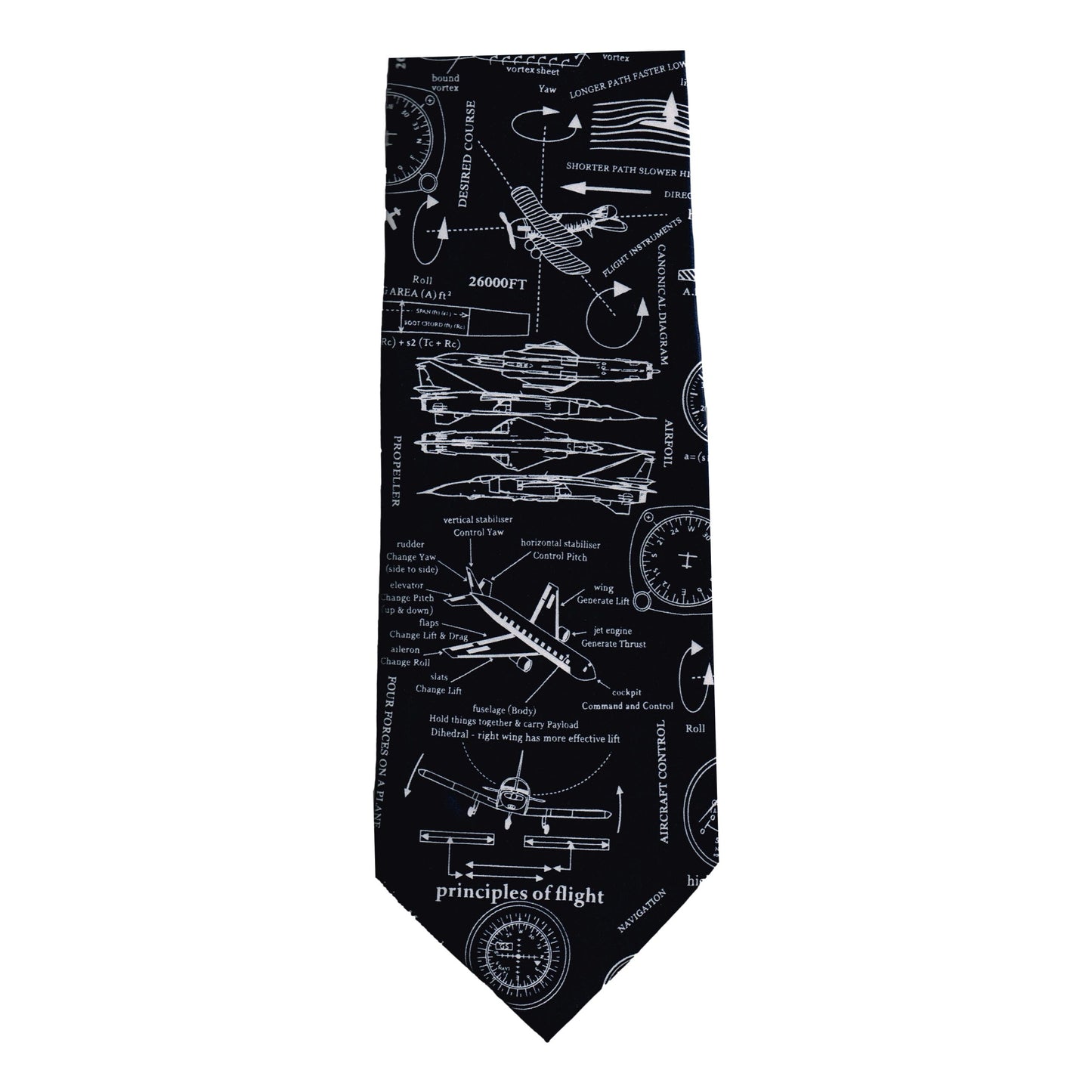 Principles of Flight Aircraft Design white on navy 100% Silk Classic Tie image 0