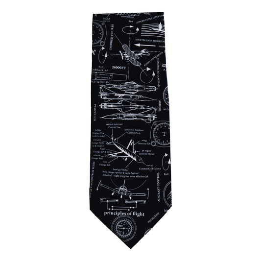 Principles of Flight Aircraft Design white on navy 100% Silk Classic Tie image 0