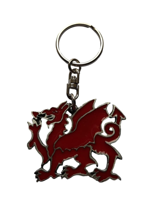 Red Enamel Welsh Dragon pewter metal keyring image 0