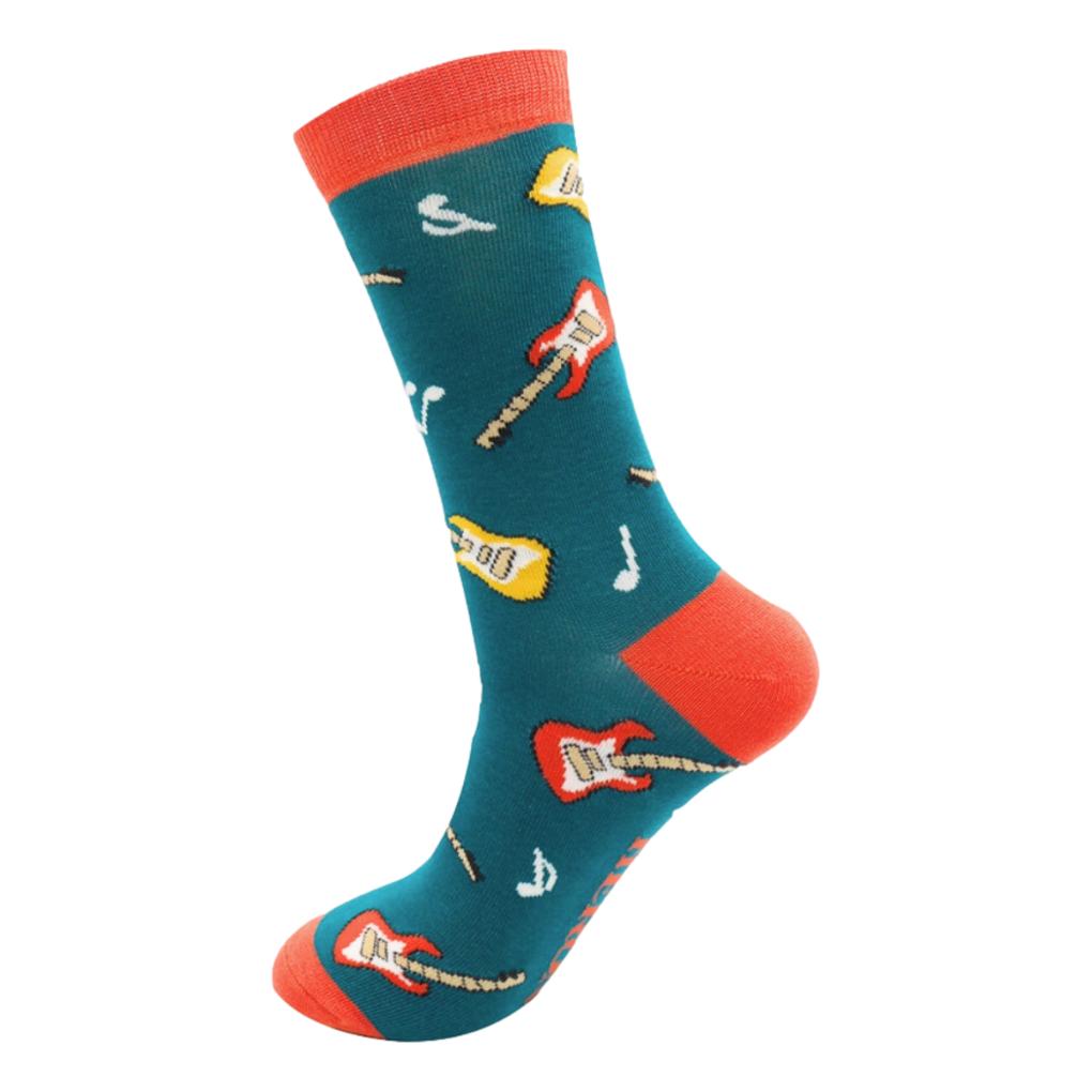 Electric Guitars on Teal Mens Novelty Ankle Socks Adult One Size image 1