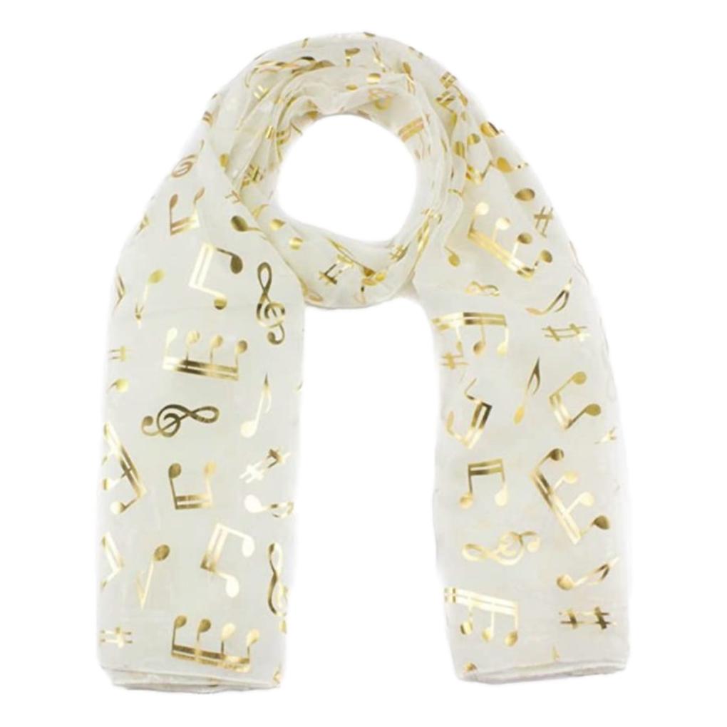 Treble Clef & Music Notes gold/silver reversible cream scarf image 0