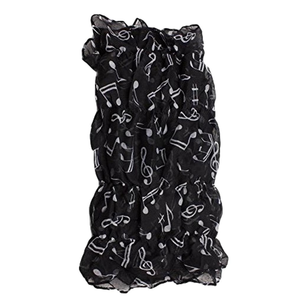 Treble Clefs and Music Notes Viscose Crinkle feel White on Black Polyester Scarf image 0