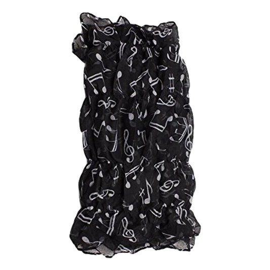 Treble Clefs and Music Notes Viscose Crinkle feel White on Black Polyester Scarf image 0