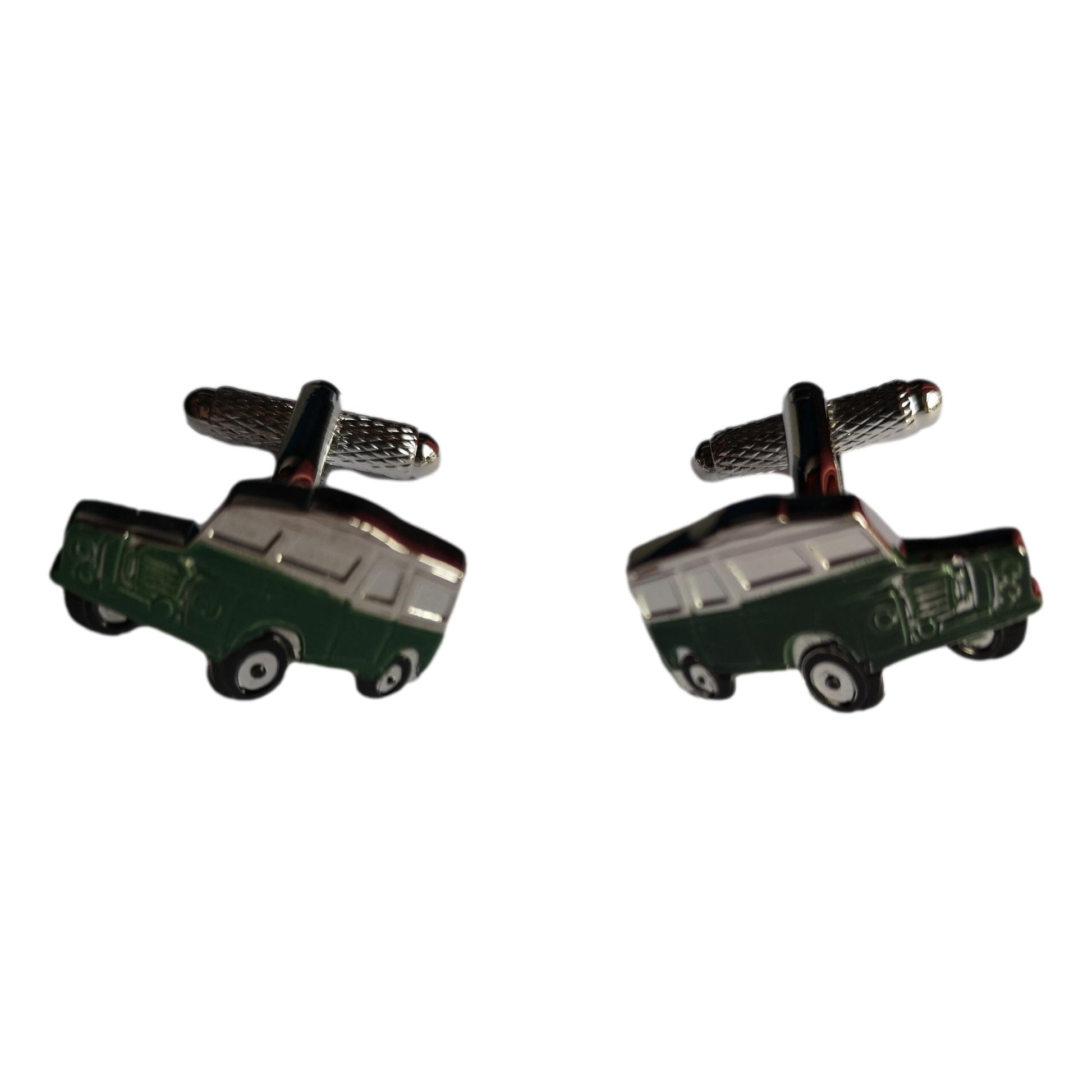 Green Farm Land Rover silver-plated torpedo cufflinks in padded gift box image 0