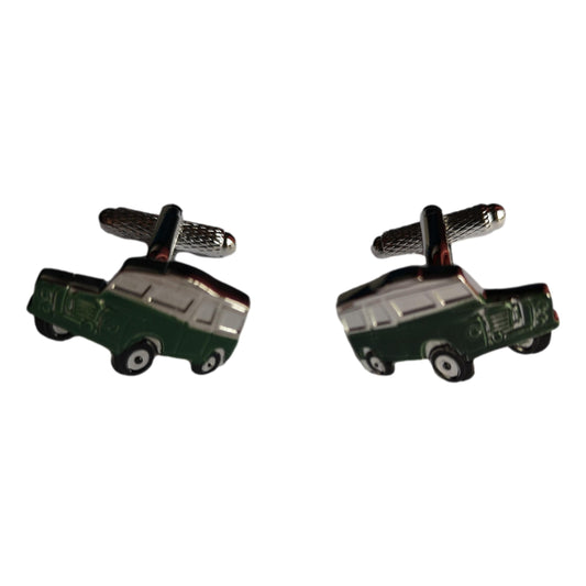 Green Farm Land Rover silver-plated torpedo cufflinks in padded gift box image 0