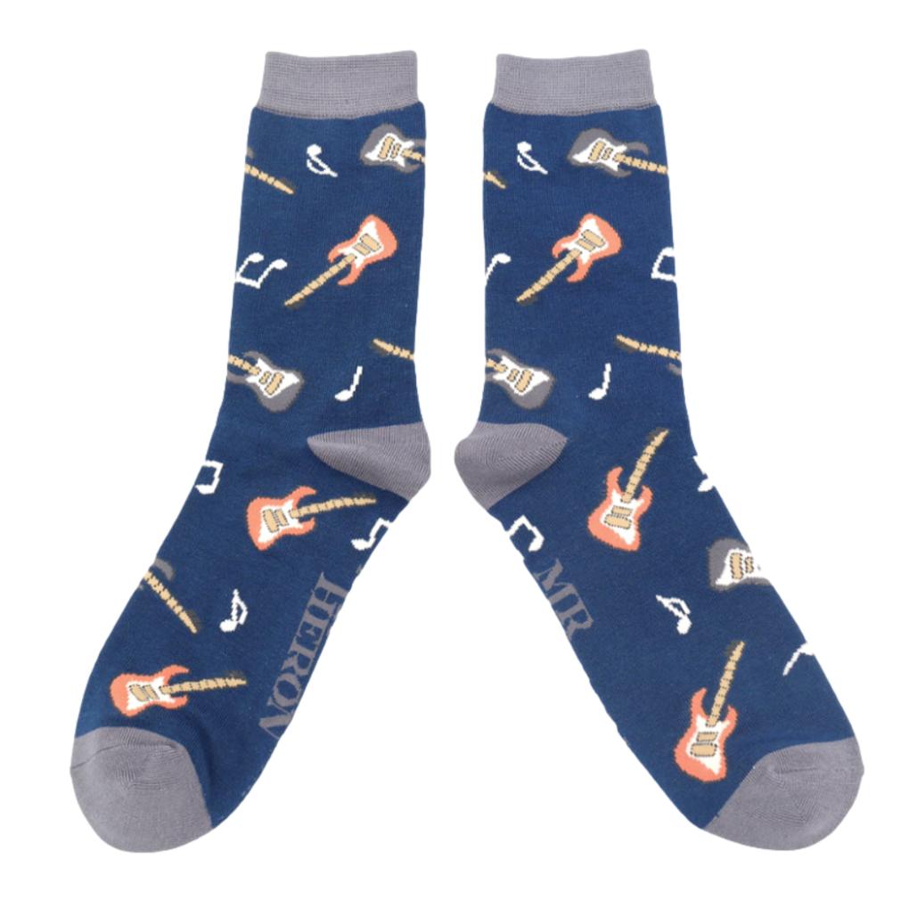 Electric Guitars on Navy Mens Novelty Ankle Socks Adult One Size image 0