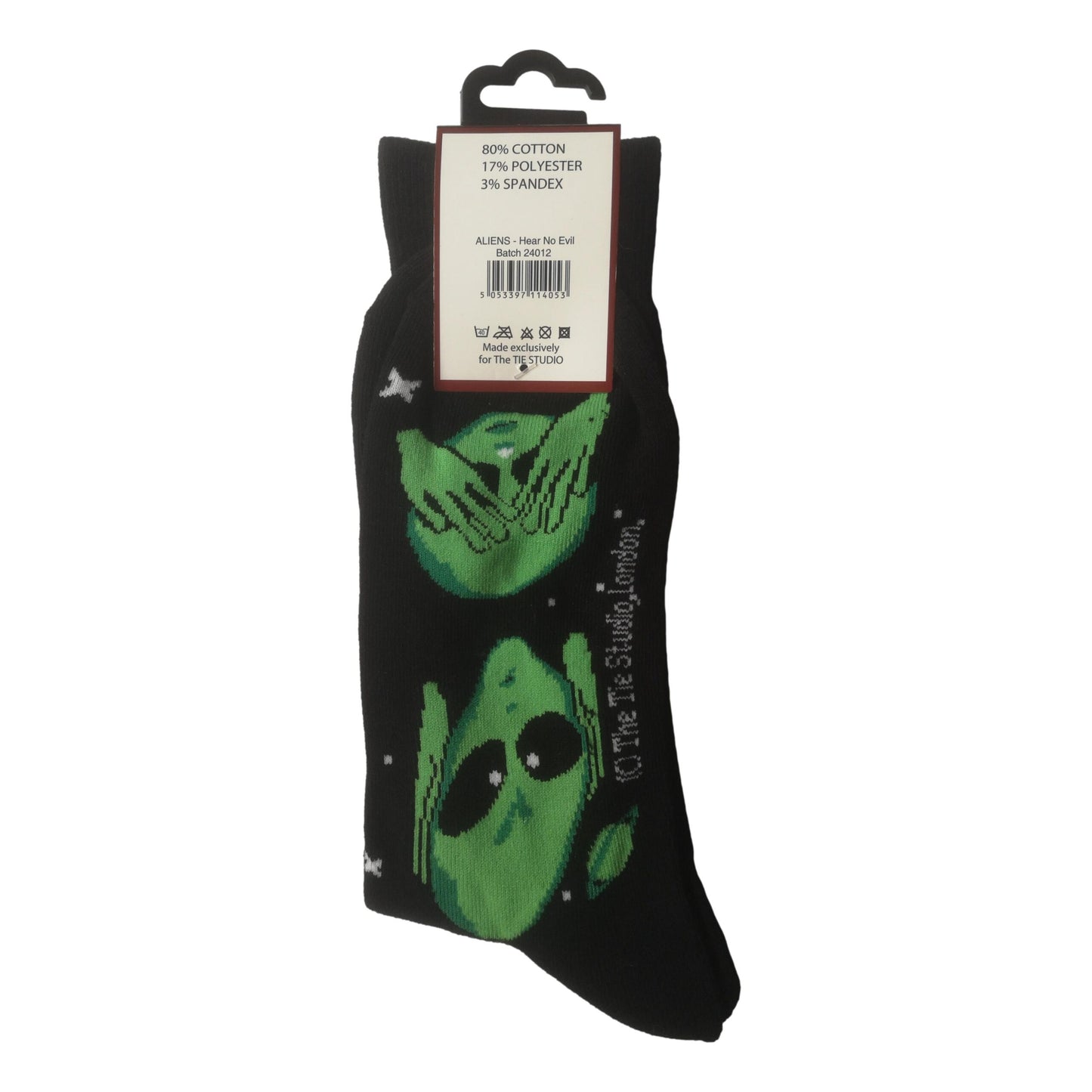Aliens Hear, Speak, See No Evil Black Unisex Novelty Ankle Socks Adult Size 6-11 image 1