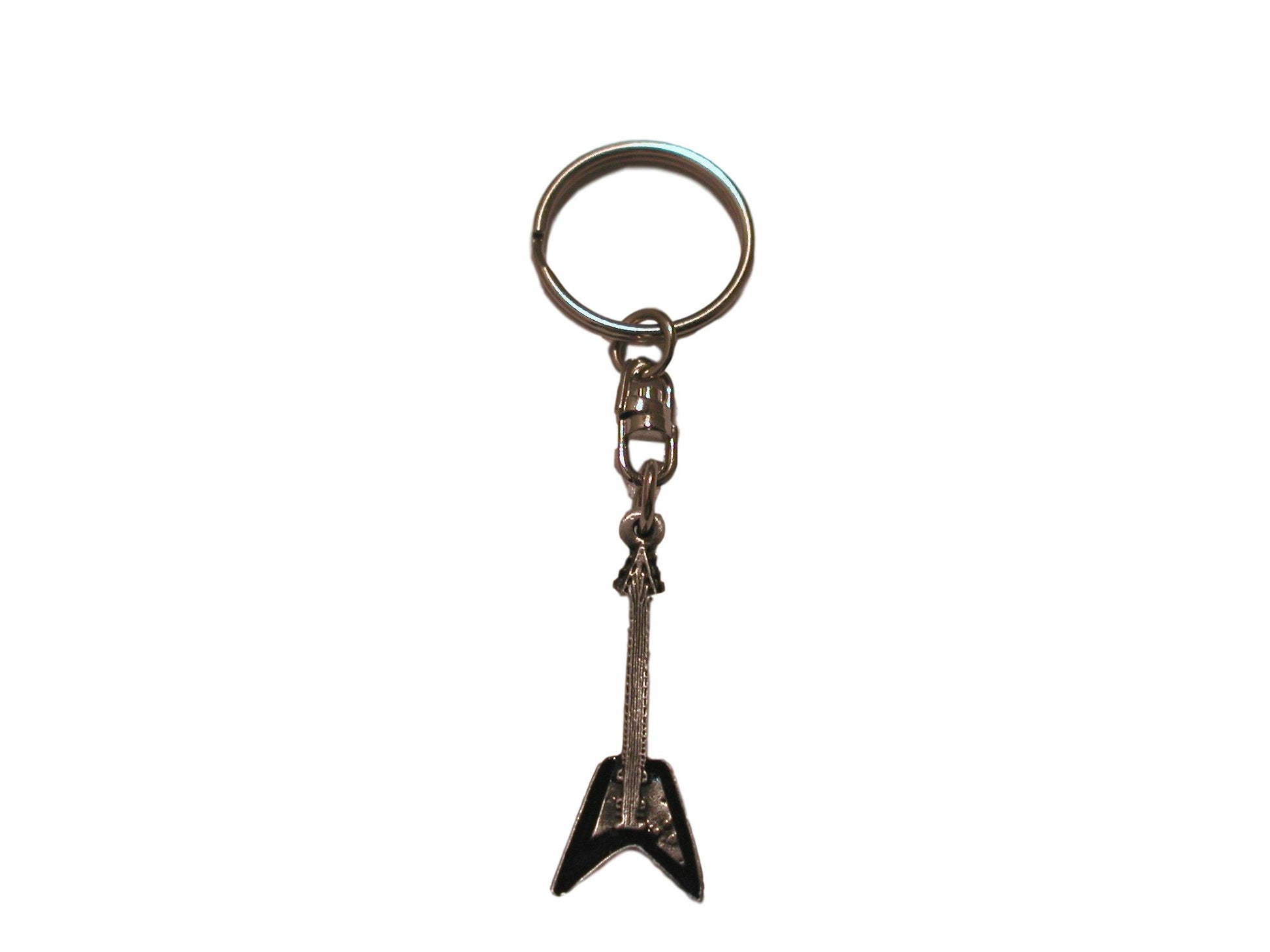 Flying V Shape Enamelled Guitar pewter metal keyring image 0