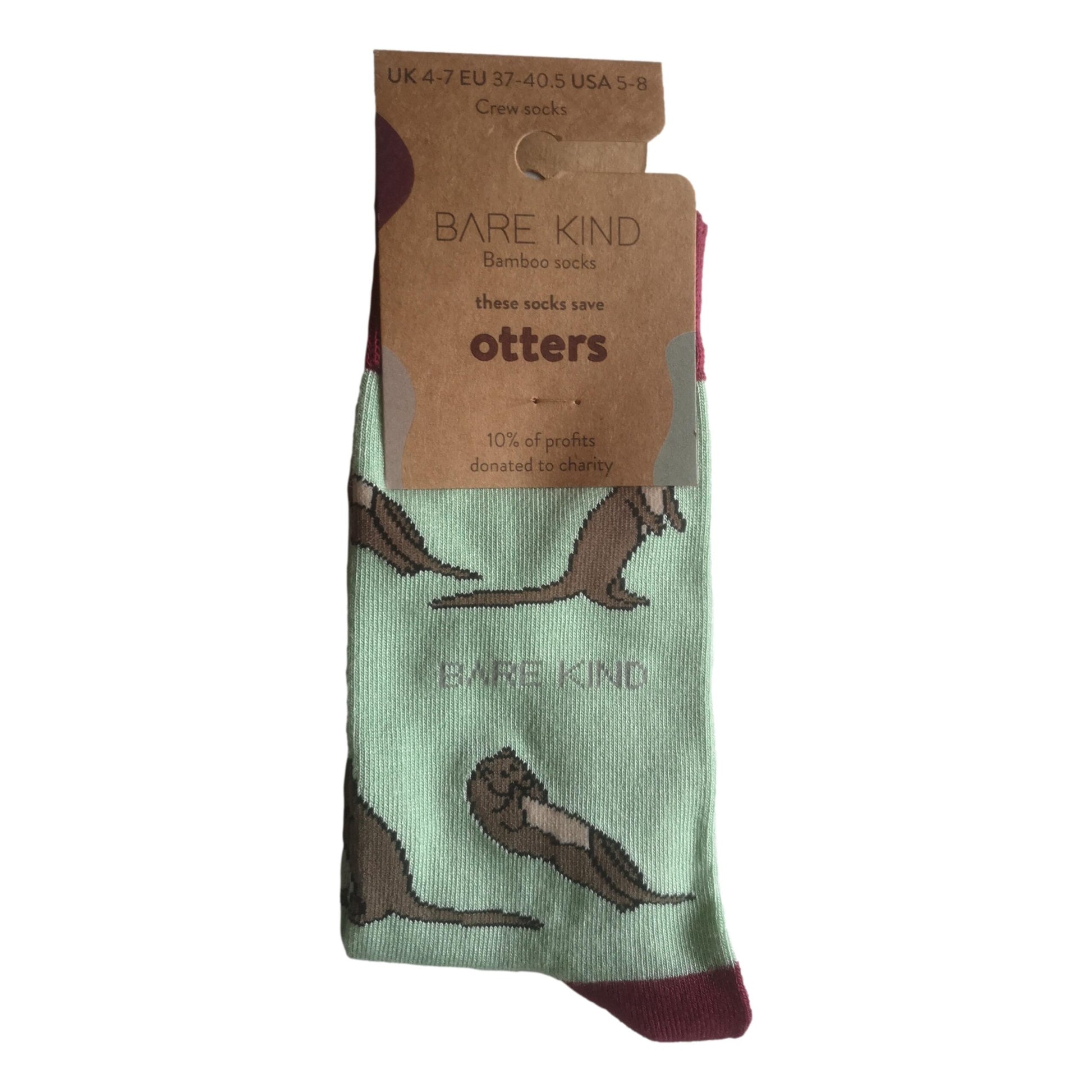 Save The Otters Green Unisex Novelty Ankle Socks Adult UK Size 4-7 image 1