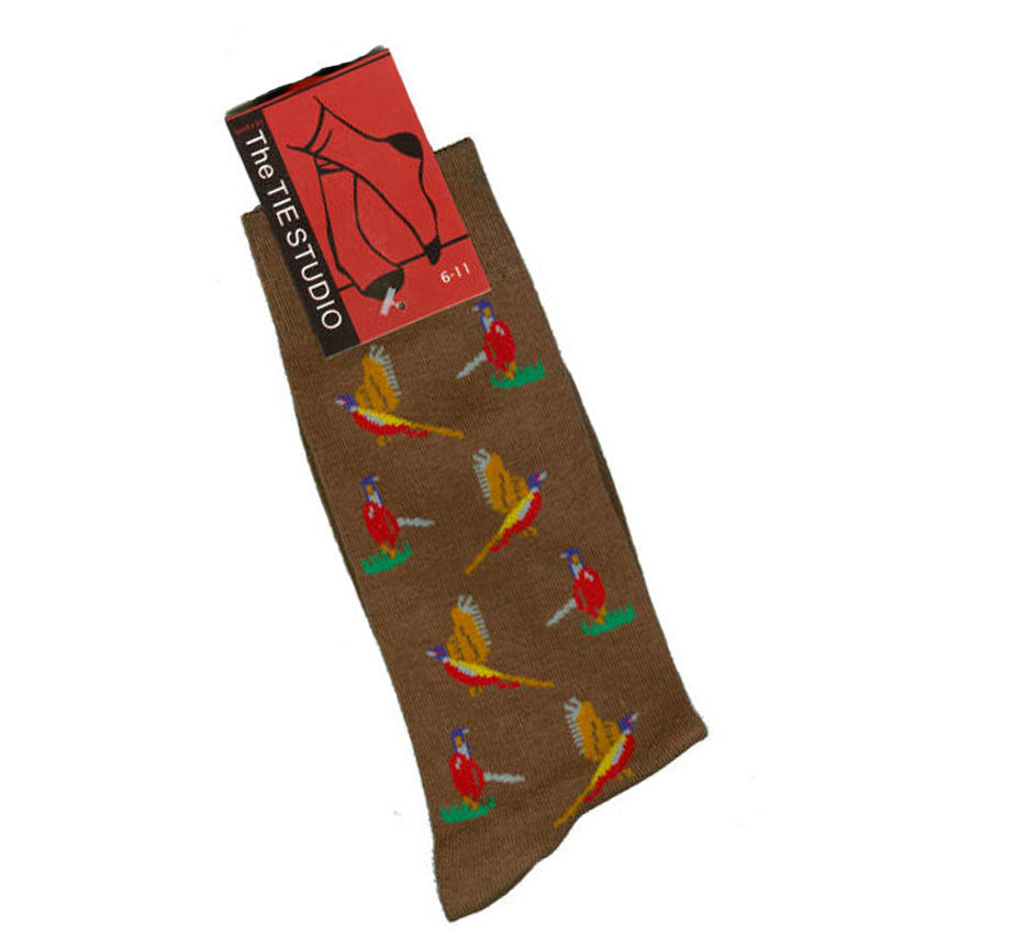 Flying Pheasants on brown repeating Unisex Socks Adult UK Size 6-11 image 1