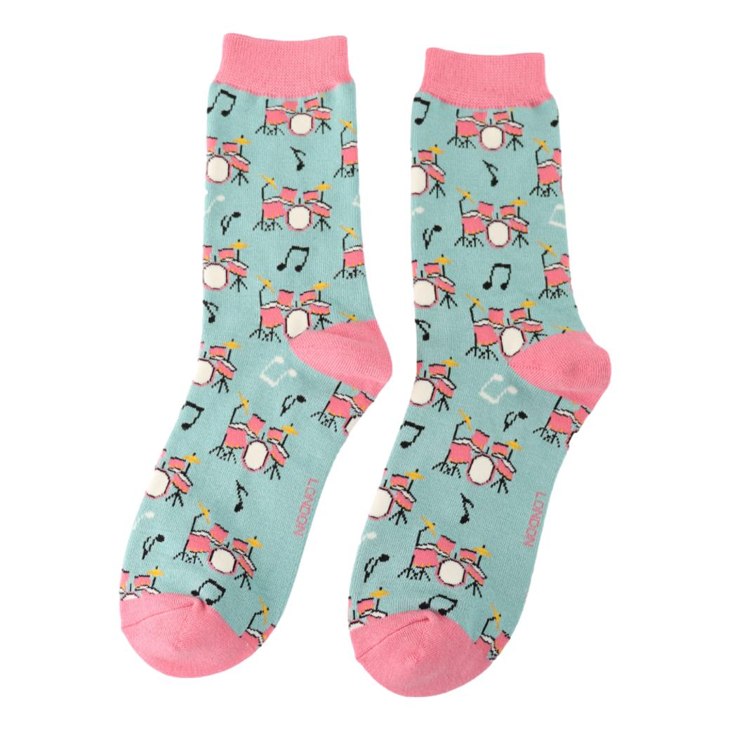 Drum Kits on Duck Egg Womens Novelty Ankle Socks Adult One Size image 0