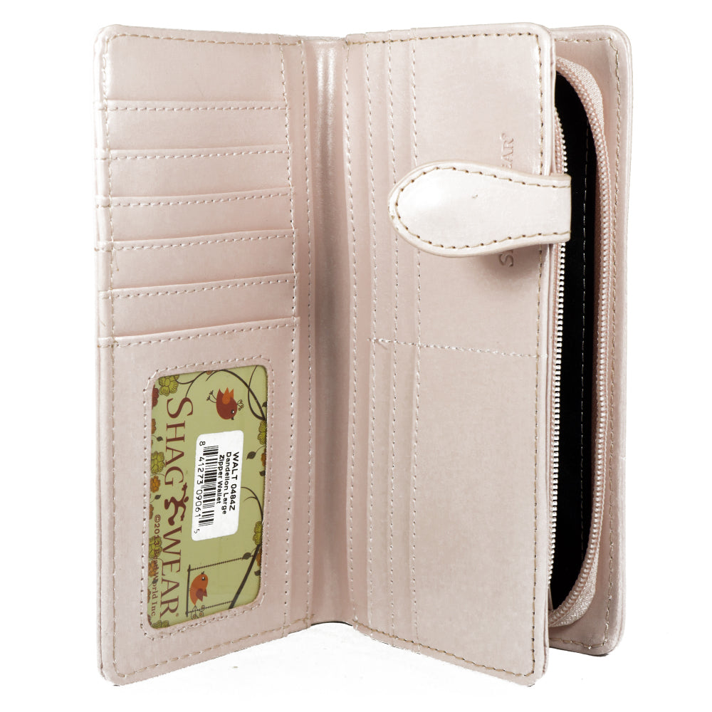 Dandelions and Flying Birds on Pink Leatherette Young Ladies Zipper Purse Wallet image 2