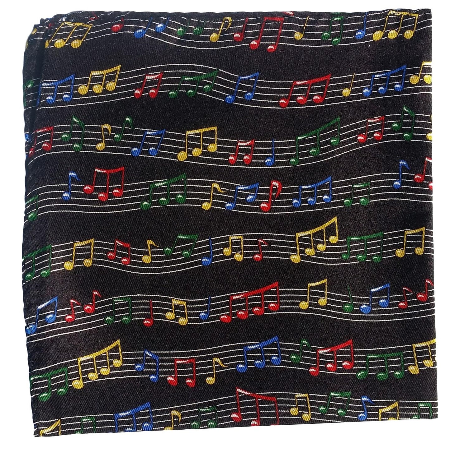 Coloured Music Staves on black 100% Silk Handkerchief image 0